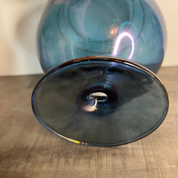 Rare Vintage MCM Blendo Blue Iridescent Brandy Snifter Pitcher With Gold Trim - Picture 6 of 8